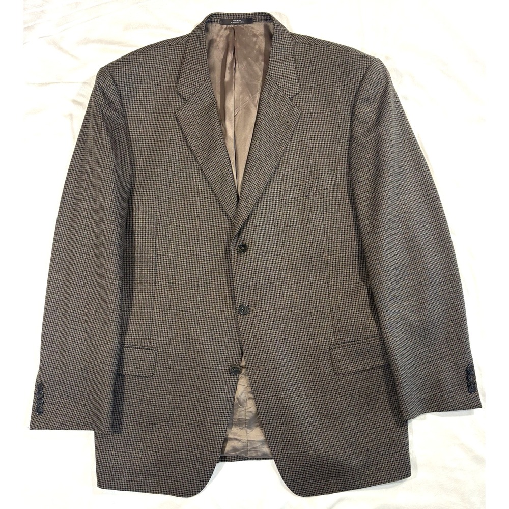 brown houndstooth Joseph Abboud worsted wool blazer jacket sport suit coat 46 L